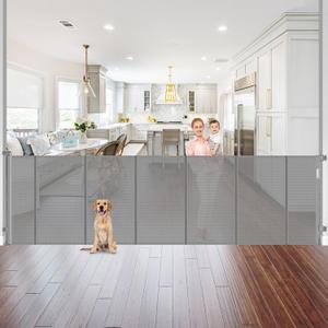 Reinforced 42" Extra Tall x 96" Wide Retractable Pet Gate with Support Rods-Prevent Crawling Under, Mesh Baby Gate Long Dog Gate Indoor/Outdoor Retractable Gate Tall Dog Gates for Doorways, Gray