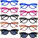 GUD 10 Pack Oversize Reading Glasses for Women With Spring Hinges(Include 2 Pairs Reading Sunglasses)