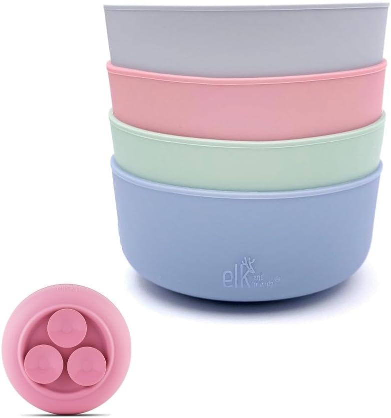 Elk and Friends Kids Porcelain Bowl Silicone Suction Sleeves | Microwave & Dishwasher Safe (Blush/MistyBlue/Lilac/Sage)