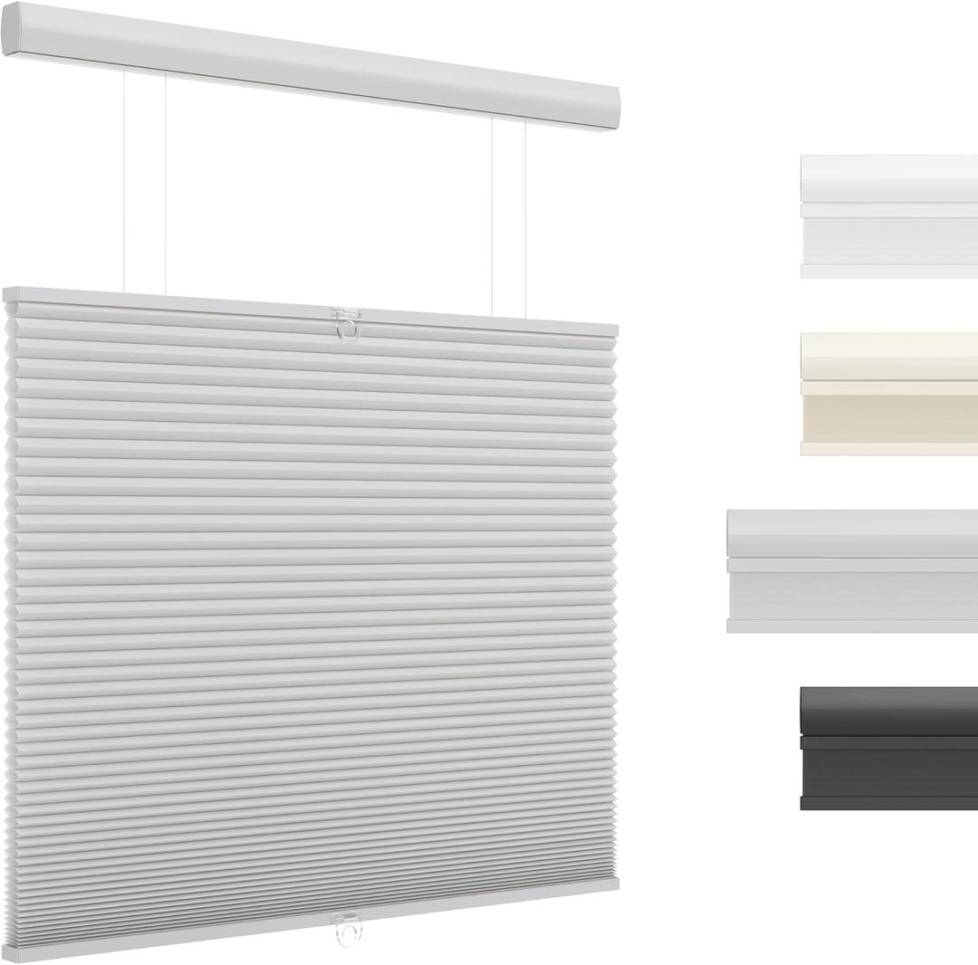Top Down Bottom Up Cellular Shades Cordless Honeycomb Blinds for Indoor Windows, for Windows Size (22" W  64" H) Colour (Grey - Light Filtering)