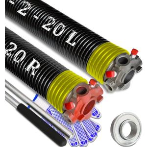 Garage Door Torsion Spring Set, Pair of 2" Electrophoresis Coated Garage Door Springs Replacement with 2 Non-Slip Winding Bars and Bearing, Minimum 16000 Cycles (.207x2x20")