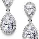 SWEETV Cubic Zirconia Teardrop Bridal Earrings, Rhinestone Dangle Earrings for Wedding Prom Anniversary