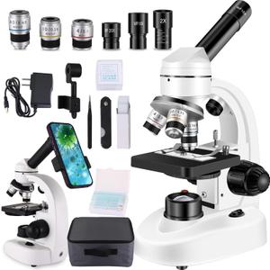 Compound MicroscopeWF10x and WF25x Eyepieces, Slides for Students, Home School Lab Microscope for Adults Suitable for Laboratory School (Bright White)