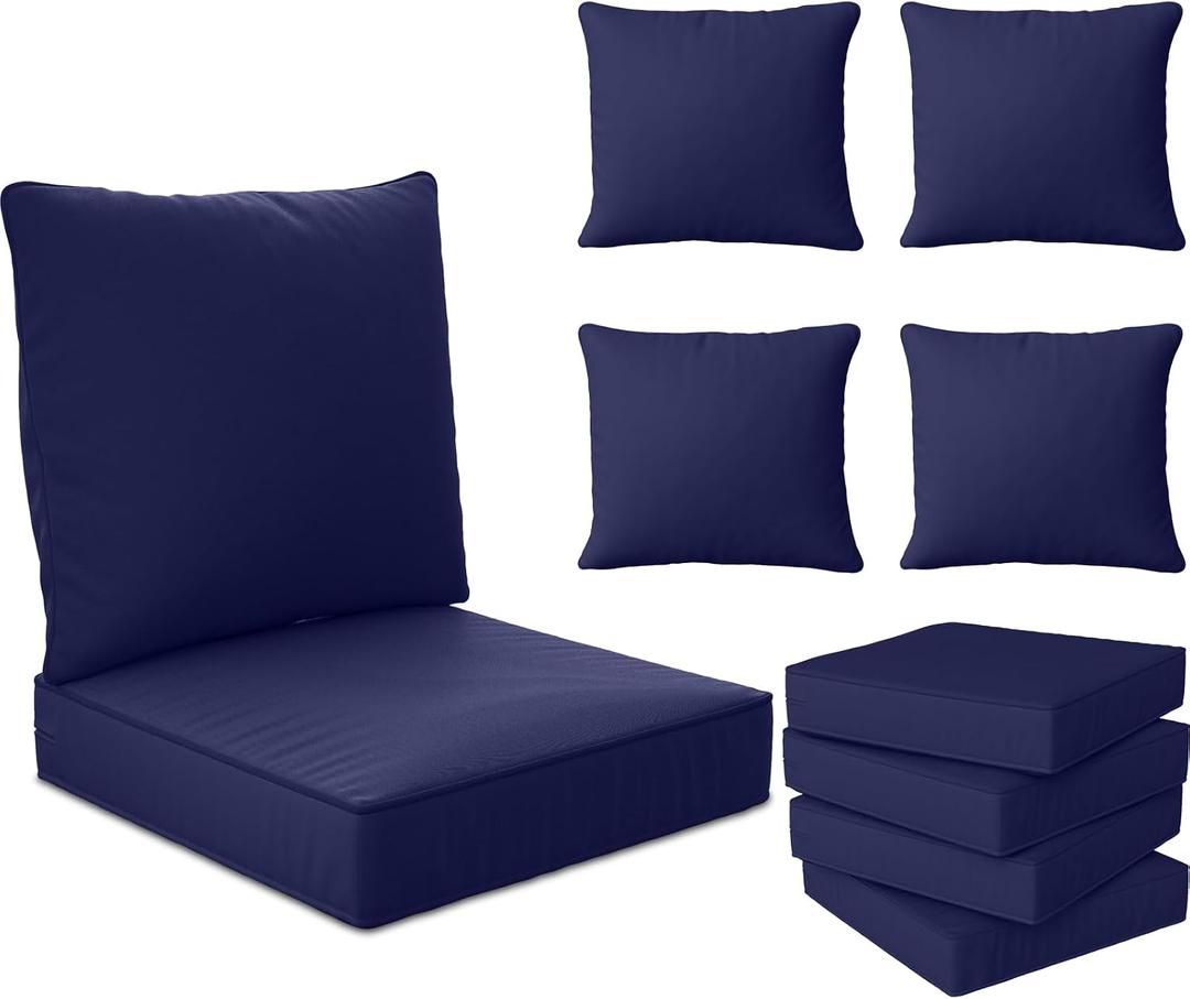 22" x 22" x 6" Outdoor Deep Seat Cushions Set - 4 Set Waterproof & Fade Resistant Patio Furniture Replacement Cushions, Non-Slip Outdoor Cushions Fit Loveseats