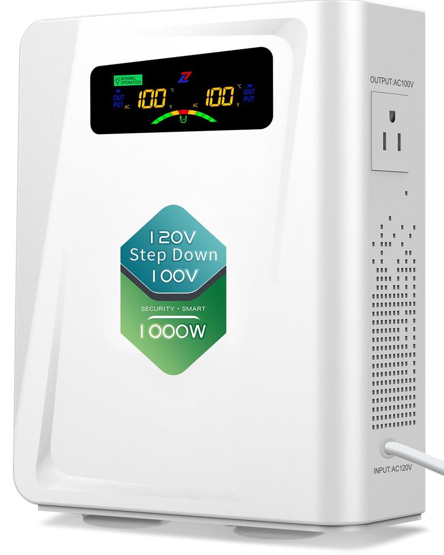 ZHENGXI 120v to 100v Step Down Transformer 1000W Power Voltage Converters, No Noise, Ten Protection Functions,Using Japan Appliances in US