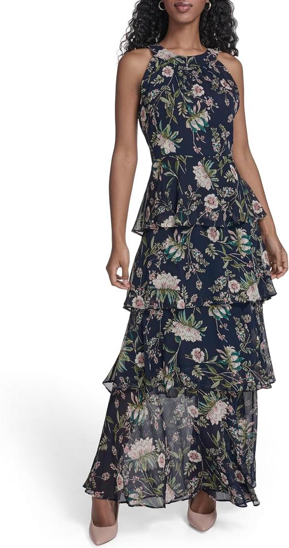 Tommy Hilfiger Women's Sleeveless Halter Neck Tiered Skirt Maxi Dress, 10