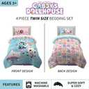 DreamWorks Gabby's Dollhouse Cakey, MerCat And Pandy Kids Bedding Super Soft Comforter And Sheet Set, 4 Piece Twin Size, By Franco