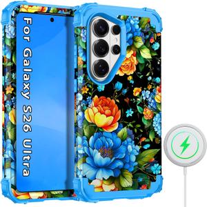 Hekodonk for Galaxy S26 Ultra Case Magnetic,[Compatible with MagSafe] Three Layer Heavy Duty Shockproof Hard Plastic+Soft Silicone Full Protective Case for Samsung Galaxy S26 Ultra 6.9 inch,Blueblack