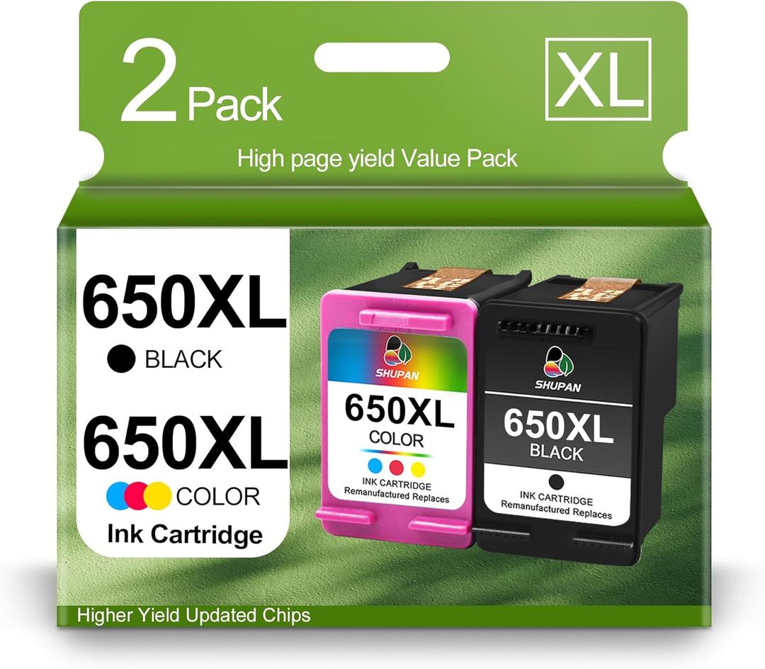 650XL Ink Cartridges High Yield Replacement for HP 650 XL Ink Work with Deskjet 1015 1515 3515 2515 2645 2545 4645 Printer (1 Black, 1 Tri-Color)