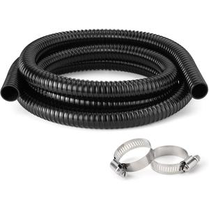 1 Inch Pond Tubing 10ft Flexible PVC Corrugated Pond Hose with 2 Stainless Steel Hose Clamps, Kink-Proof Black Plastic Pump Tubing for Garden Ponds, Waterfalls, Filters & Drainage