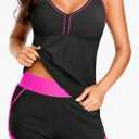 Women 2 Piece Tankini Swimsuit with Pockets Boy Shorts Modest Bathing Suit Tummy Control Tank Top, XL