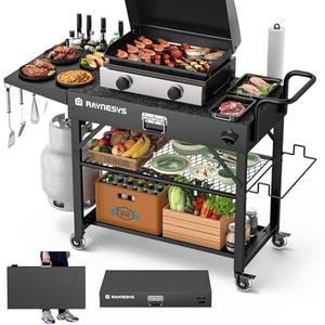 Raynesys Outdoor Grill Cart, 440lbs Outdoor Grill Table, 31x17 inch Blackstone Griddle Stand, Portable Folding Cart with Wheels, 2-Tier Storage Rack & Side Storage Box (Black) Raynesys Outdoor Grill Cart, 440lbs Outdoor Grill Table, 31x17 inch Blackstone Griddle Stand, Portable Folding Cart with Wheels, 2-Tier Storage Rack & Side Storage Box (Black)