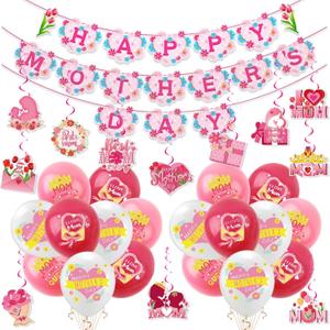 Happy Mothers Day Decorations for Party 35pcs Mom Day Decor with Happy Mom Day Banner, MOM Day Balloons, Hanging Swirls Decor for Mothers Day Party Decorations