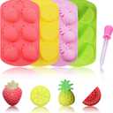 KRLIFCSL Fruit Shape Baking Mold Candy Molds including Pineapple Lemon Watermelon Strawberry, Ideal for Chocolate, Candy, Cake, Ice Cube & Jelly, Pack of 4 with 1 Dropper. (Fruit Mold)