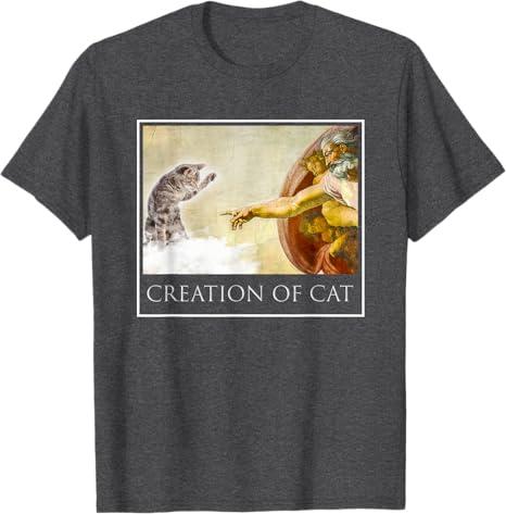 Creation of Cat - Funny Cat Men Women Girls Kids T-Shirt Gray XL