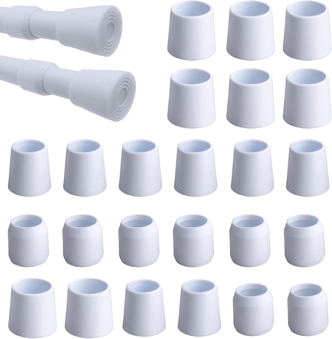 24 PCS 8 Set Rod End Caps for Tension Rods, Anti-Skid Non-Slip Waterproof Covers, Rustproof Protective Caps for 19-22mm Telescopic Poles, 3 Sizes