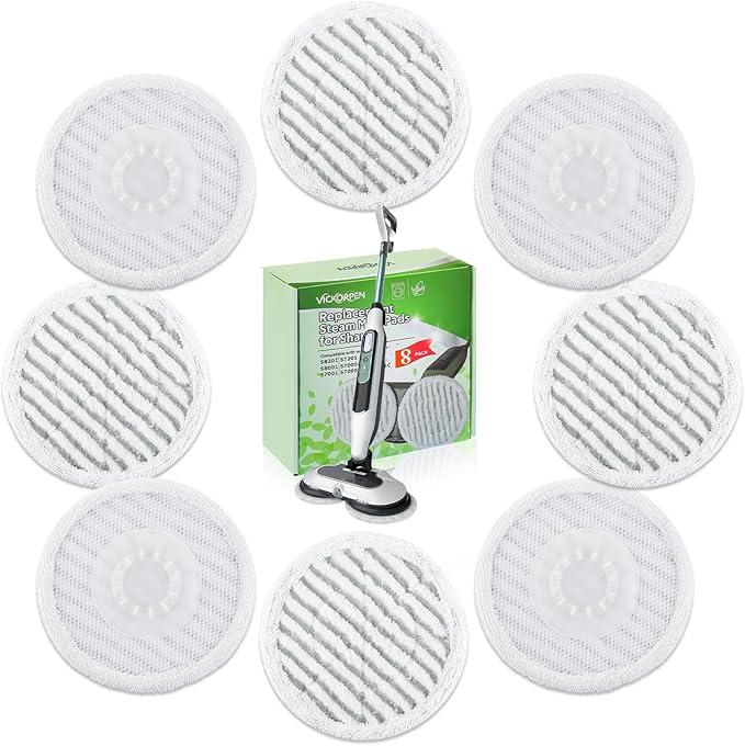 8 Pack Steam Mop Replacement Pads for Shark S8001 S7001 S7201 S7000AMZ S8201 Steam and Scrub Mop Pads Repeatedly Washed for All Floors Cleaning