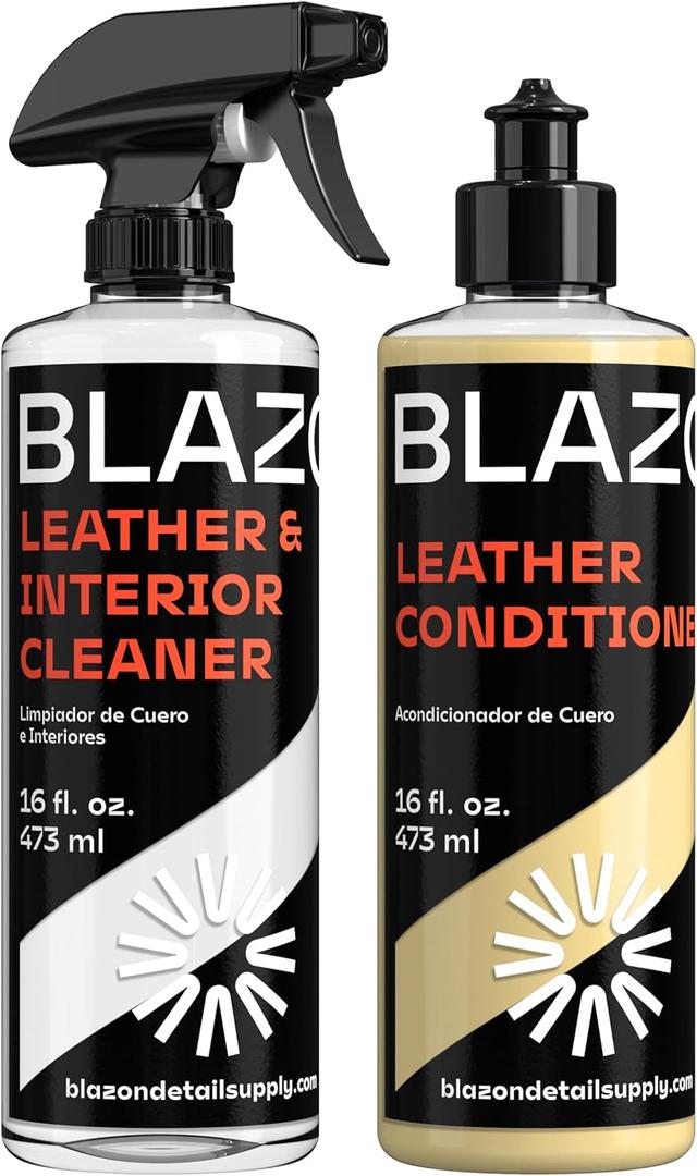 BLAZON Leather & Interior Cleaner + Leather Conditioner COMBO- All-in-one Kit- full car interior cleaner and revitalizing leather conditioner- Auto, Home, Office, Apparel & more