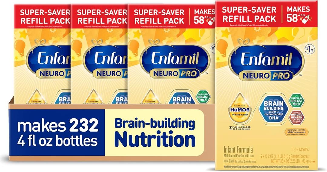 Enfamil NeuroPro Baby Formula, Brain Building Duo DHA & MFGM, Exclusive Immune Supporting HuMO6 Blend, Powder Infant Formula, Baby Milk, 36.4 Oz, 4-Pack (EXP 07/01/26)
