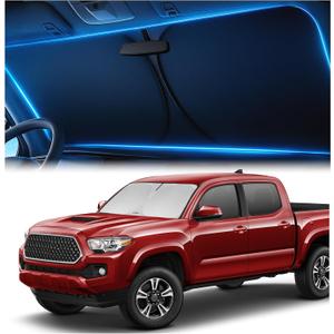 Windshield Sunshade for Toyota Tacoma 2016-2023 2024 2025 2026 - Innovative No-Light-Pass Technology, Mirror Cut-Out, Blocks 99% UV Rays, Fade-Resistant, Easy-Fold Tacoma Windshield Sun Shade