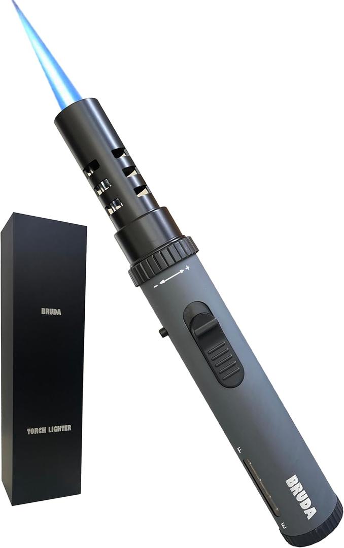 Bruda Hand Butane Torch, Camping Blow Lighter with Fuel Window, Gas Refillable, Adjustable Big Flame, Blowtorch for Starting Fire, Campfire, BBQ, Survival, Welding, Gift (Butane Not Included)