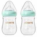 Glass Baby Bottles, Anti Colic Breastfeeding Bottle with Natural Response Nipple for Newborn Preemie 0+ Month, BPA Free, Wide Neck, Blue/2Pack/5oz