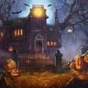 7x5ft Halloween Photography Backdrop Full Moon Scary Night Castle Pumpkins Party Background Spooky Witch Bats Cemetery Child Kids Halloween Party Decorations Photoshoot Backdrops