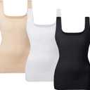 EUYZOU Women's Tummy Control Shapewear Tank Tops Seamless Square Neck Compression Tops Slimming Body Shaper Camisole (Medium, Black/White/Nude 3pk)