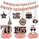 11Pcs 70th Birthday Decorations Kit for Women, Rose Gold Happy 70th Birthday Banner, Awesome Since 1955 Centerpieces Swirls Party Supplies, Seventy Bday Banner Ceiling Table Topper Sign