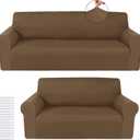 Peryiter 2 Pcs Sofa Covers Loveseat Couches Covers for Living Room Slipcover Set Furniture Protector for Couch Arm Chair, Form Fit Stretch, Wrinkle Proof(Chocolate, Milk Silk)
