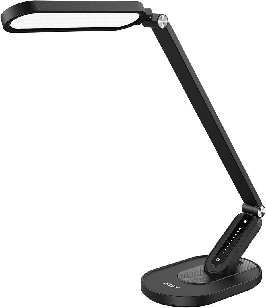 JKSWT LED Desk Lamp, Eye-Caring Table Lamps Natural Light Protects Eyes Dimmable Office Lamp with 5 Color Modes USB Charging Port Touch Control and Memory Function, 10W Reading Lamp, Black