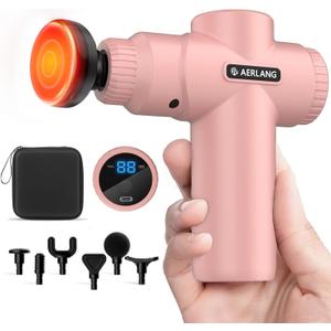 AERLANG Mothers Day Gifts for Mom Massage Gun with Heat Mini Massager Muscle Massager Back Massager for Pain Relief Deep Tissue Body Massager Handheld Massager with a Carrying Case Pink