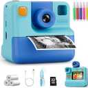 Kids Camera Instant Print, Christmas Birthday Gifts for Girl Boys 3-12 Years Old, FHD Selfie Digital Video Cameras Toddler 3 Rolls Print Paper & 32G Card (Blue)