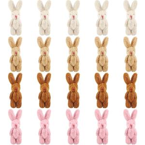 Sumind 20 Pieces Mini Plush Rabbit Tiny Joint Bunny 2.4 Inch Small Rabbit Doll Soft Bunny Stuffed Animal Toys for Birthday Cake Wedding Decorations Party Favors(Long Plush Style)