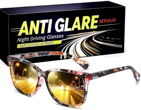 Myiaur Polarized Night Vision Driving Glasses for Women | Polarized Anti-Glare Yellow Lenses Boost Low Light Vision, UV400 Protection, Lightweight Frame For Night Driving, Rain & Fog 10 pcs