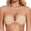 Wingslove Adhesive Bra Reusable Strapless Self Silicone Push-up Invisible Sticky Bras for Backless Dress (Light Nude Cover, A)