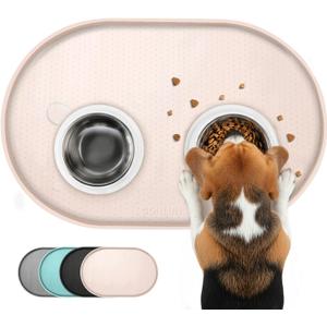 Conlun Dog Food Mat,1/2 Inch Raised Edges Cat Feeding Mat,BPA-Free Silicone Pet Food Mats for Floor Waterproof,Rubber Dog Placemats for Food and Water Bowls(Natural Tan,32"x20")
