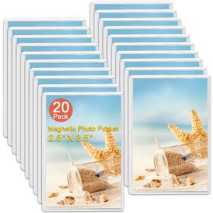 Magnetic Photo Pocket Refrigerator 20 Pack, Hold White 2.5X3.5 Photos, Magnetic Photo Frame for Fridge, Locker, Office Cabinet.