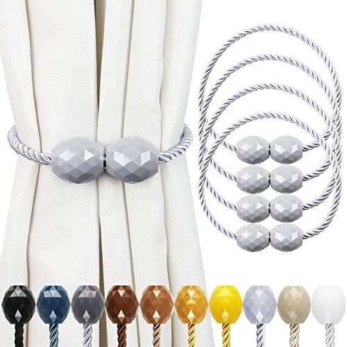 Porlau Strong Magnetic Curtain Tiebacks 4 Pack Decorative Tie Backs Outdoor Curtain Rope Tiebacks Elegant Curtain Holdbacks for Drapes, Light Grey
