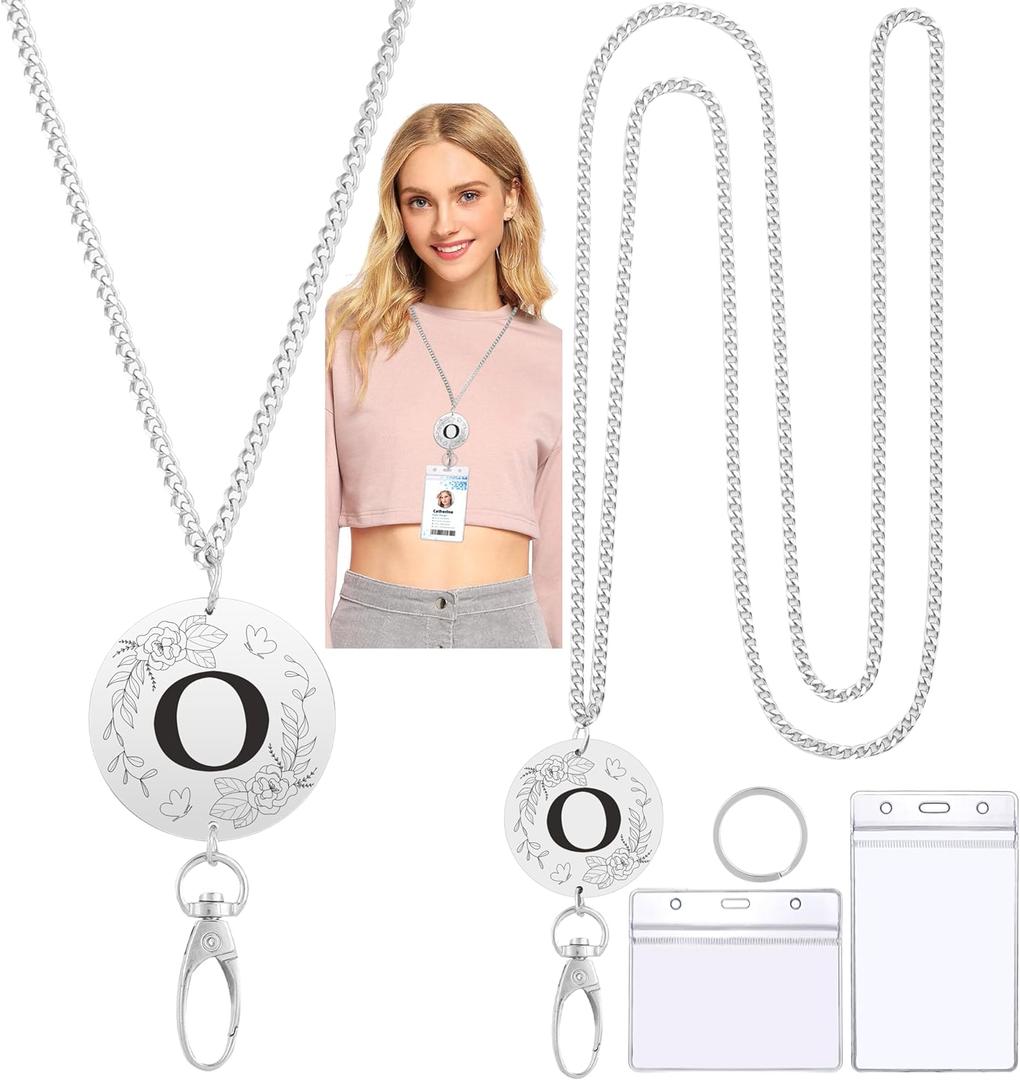 A-Z Letter Lanyards for ID Badges Keys Women Cute Teacher Lanyard ID Badge Holder Stainless Steel Lanyard Fashion Strong Office School Work Nurse Teacher Appreciation Gifts