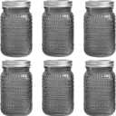 WELLIFE Mason Jars 32 oz, 6 Pack Quart Vintage Green Mason Jars Wide Mouth for Pickling, Glass Storage Jars, Canning, Decoration, Fermenting and Food Storage, Non-Slip Design