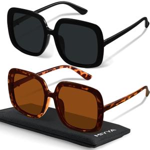 miyya Oversized Polarized Sunglasses Women, Trendy Retro Sun Glasses for Women 2025, Oversized Shades (All Black + Amber Tortoise Light)