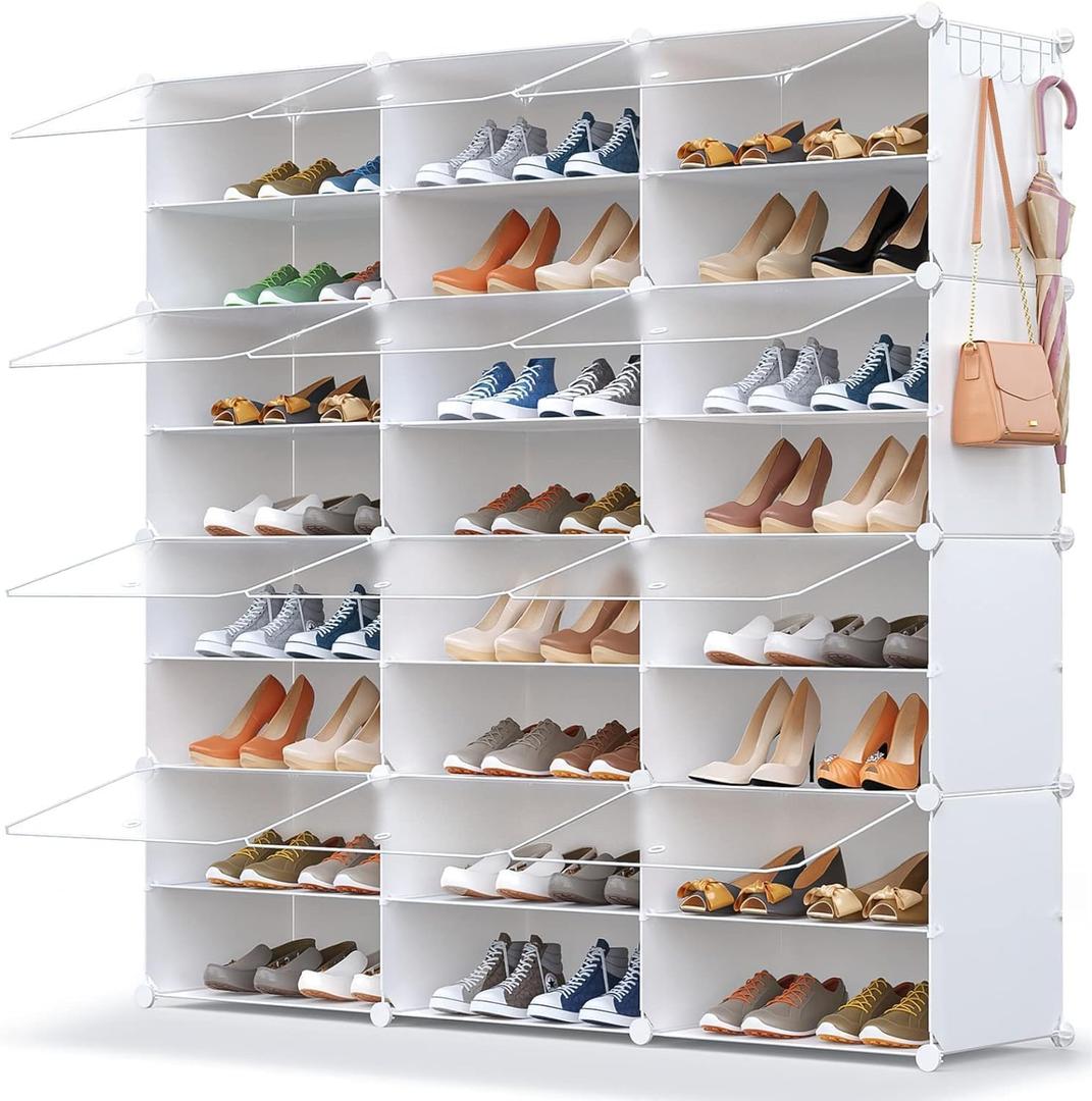 Shoe Storage,48 Pairs Shoe Rack Organizer for Closet Shoe Cabinet with Door Shoe Shelves for Closet,Entryway,Hallway,Bedroom (Frosted Door-White)
