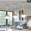 LMS 6-inch Brushed Gold Pendant Light Fixtures, Mid Century Pendant Light Fixtures with White Globe Glass, Adjustable Hanging Cord Ceiling Light Fixtures for Dining Room Bathroom, LMS-186BGS