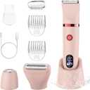 3-in-1 Electric Razor IPX7 Waterproof Bikini Trimmer Wet & Dry Use Painless Personal Trimmer Groomer for Ladies Face Body Legs Bikini Public Hairs Electric Lady Shaver with Replaceable Heads (Pink)