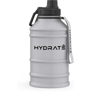 HYDRATE 74 Oz Stainless Steel Water Bottle - BPA Free Metal Water Bottle for Gym, Exercise - Water Jug with Convenient Nylon Carrying Strap and Leak-Proof Screw Cap Water Bottles for Men, Women, Adult (Nardo Grey)