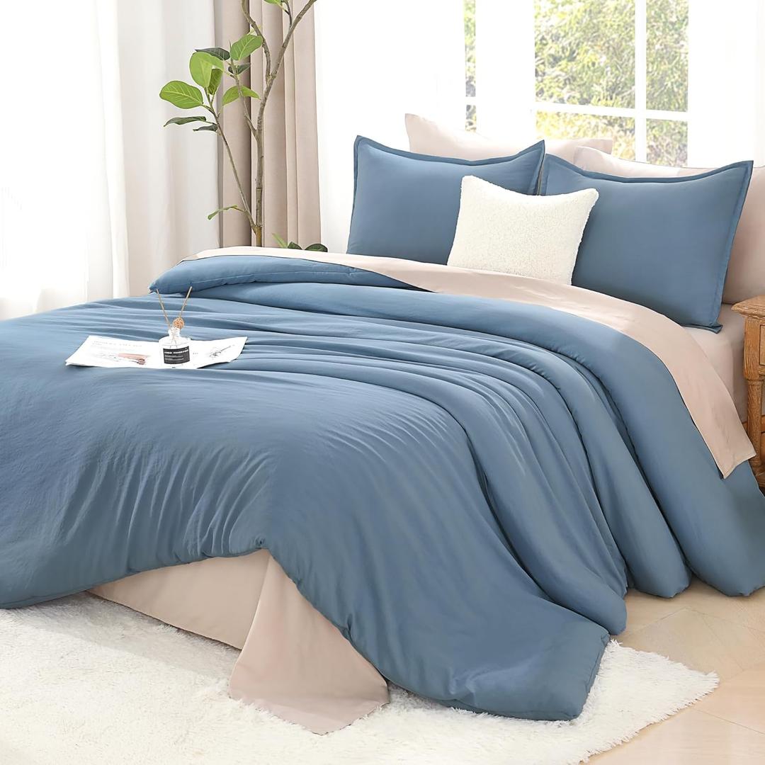 Litanika Comforters Queen Size Set Grayish Blue, 3 Pieces Lightweight Solid Bedding Comforter Set, All Season Fluffy Bed Set (90x90In Comforter & 2 Pillowcases)