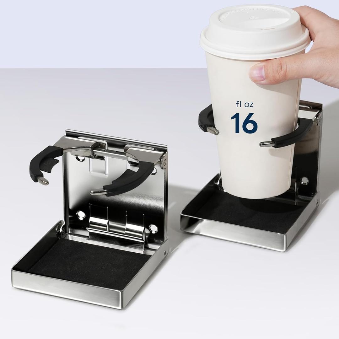 Boat Cup Holders 2 Pack,Stainless Steel Foldable Wall Mounted Holder for Cup Bottle Beverage,Folding Drink Holders for Marine Boat,Pontoon Boat,Truck,RV,Yacht