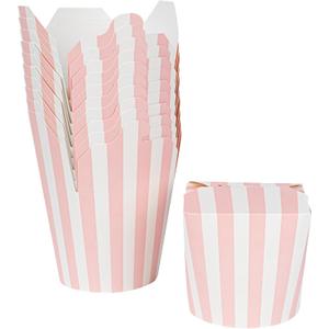 Bio Tek 4 x 3.4 x 3.7 Inch Food Containers, 50 Noodle Takeaway Boxes - Disposable, Striped, Pink And White Paper 26 Ounce Take Out Boxes, Round, For Hot Or Cold Foods - Restaurantware