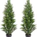 Set of 2 UV-Resistant Artificial Cedar Trees - Pre-Potted Faux Plants for Indoor and Outdoor Decor (3ft)
